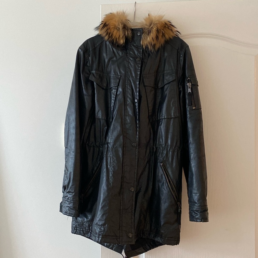 Sam New York coated canvas parka with real fur trim